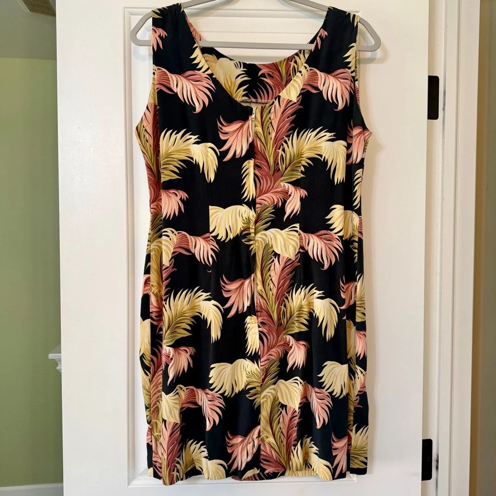 Reyn Spooner Vintage 90’s Hawaiian Black Dress Palm Leaf Casual Resort